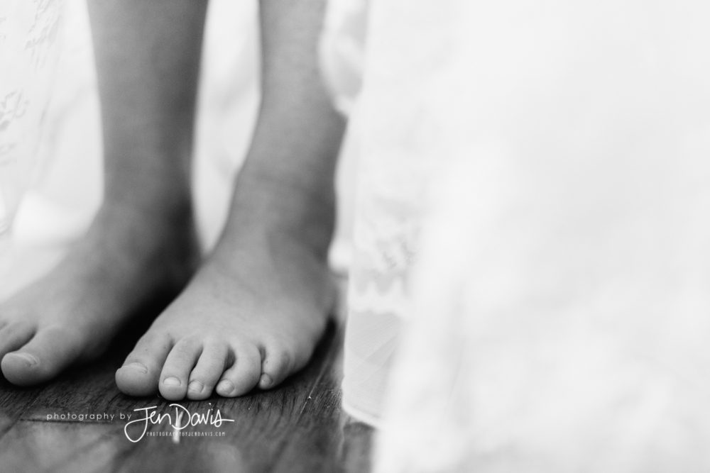 black and white film of child's feet