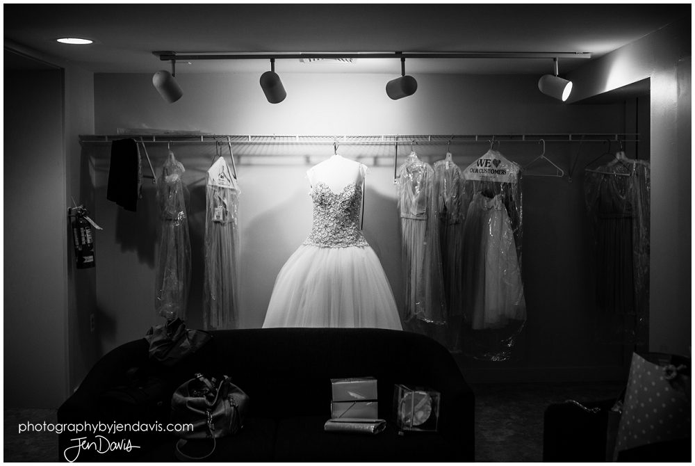 Black and White of Wedding Dress Hanging