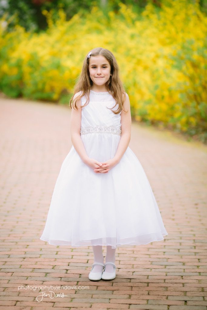girl in first communion dress