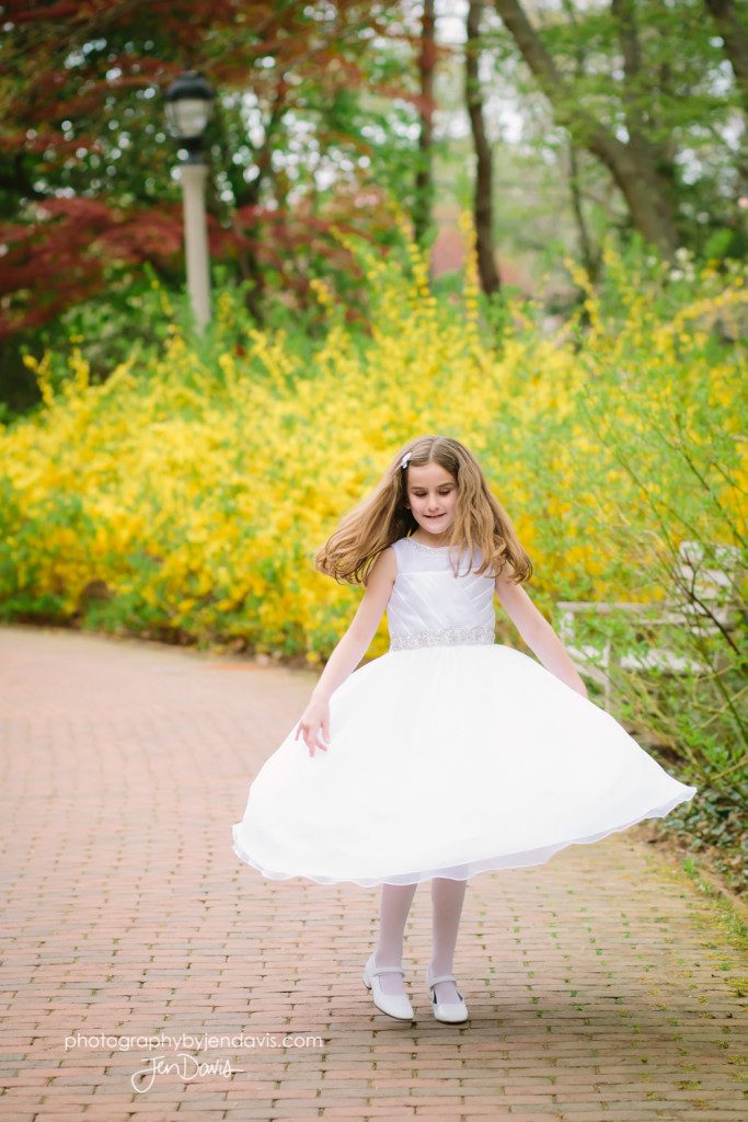 girl in first communion dress