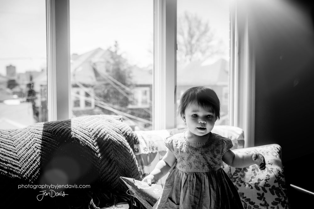 one year old girl at home