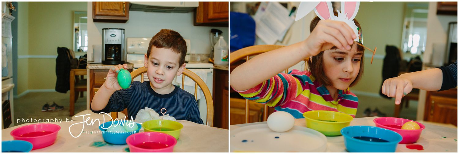 Boy and Girl dyeing easter eggs