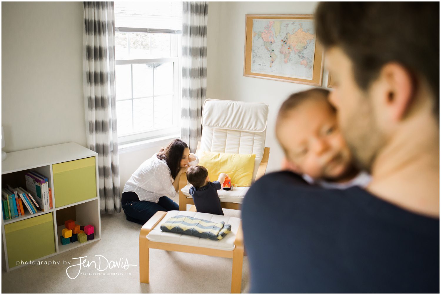 Newborn baby at home with family