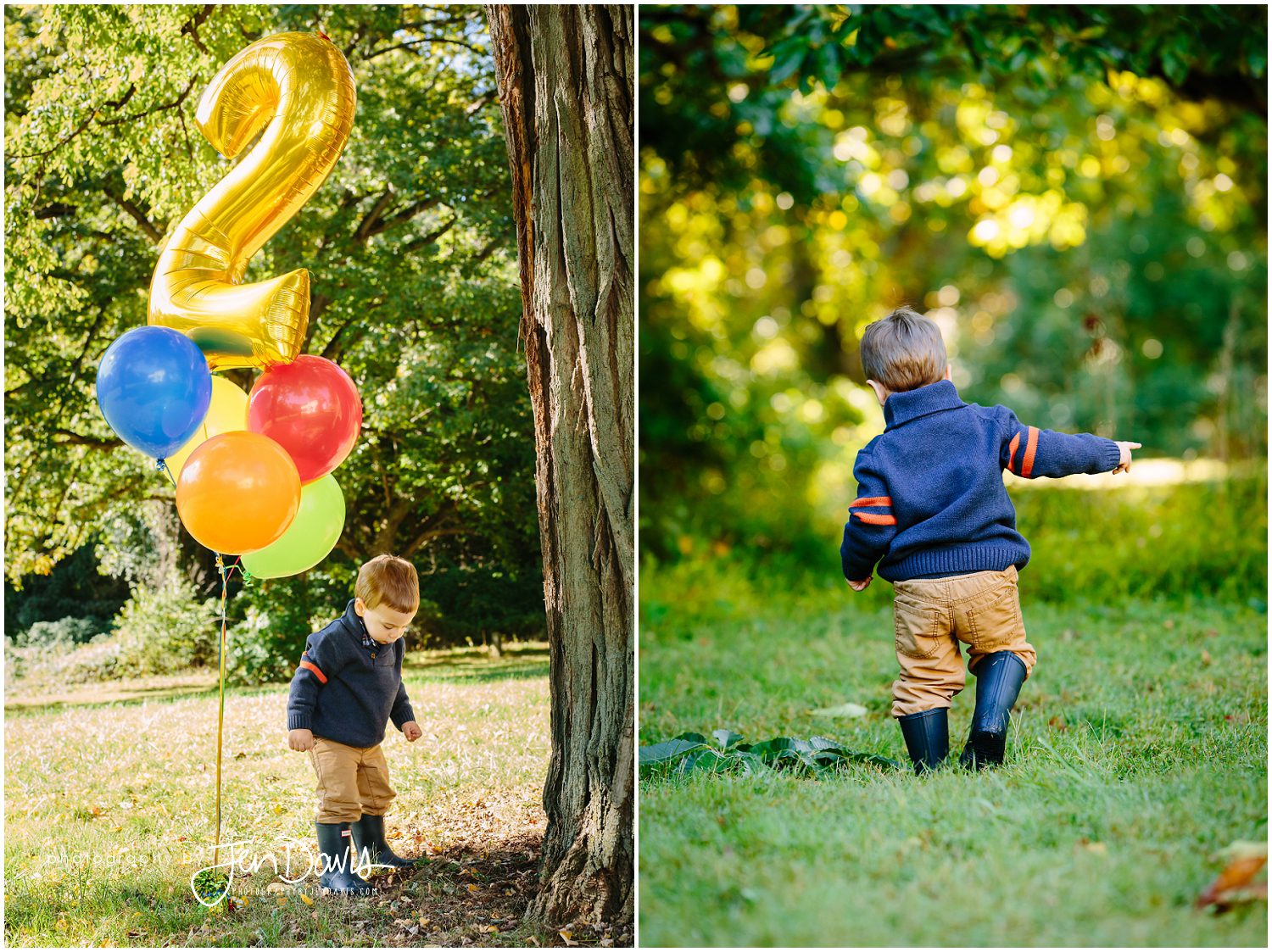 2 year old boy celebrates 2nd birthday in the park