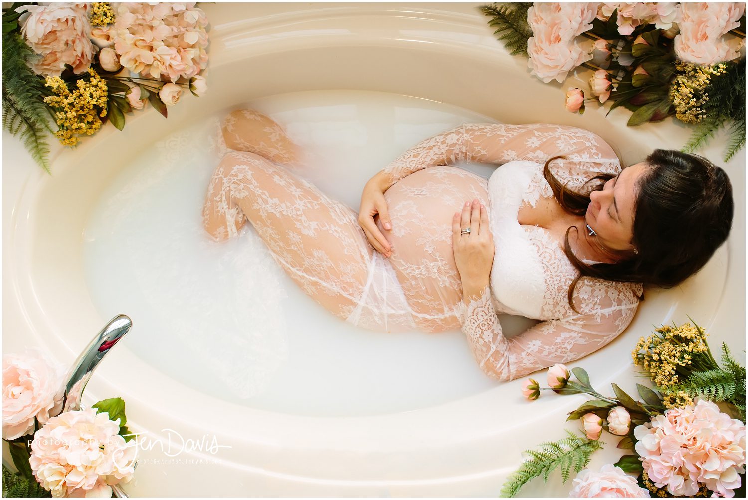 pregnant mom in a milk bath, maternity picture, princeton